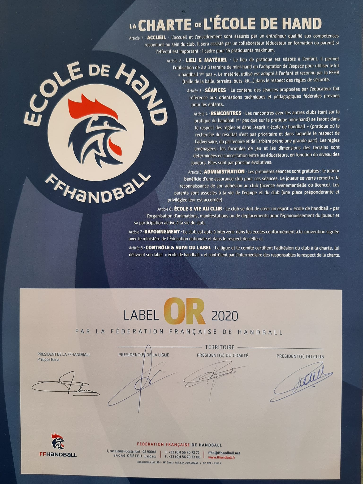 Ecole de Hand : Label Or !