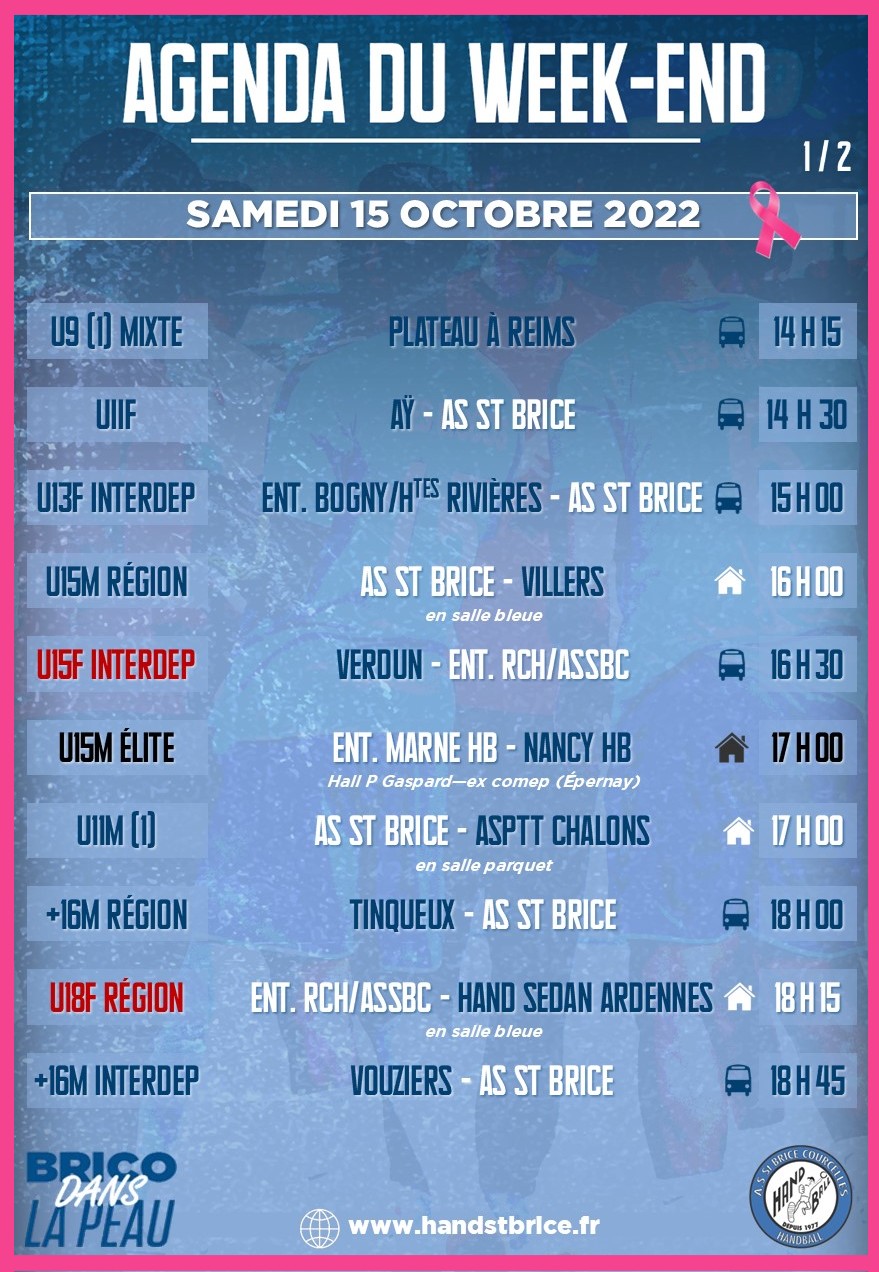 Agenda Brico des 15 & 16 Oct. 2022
